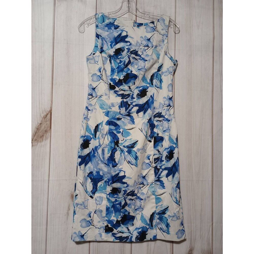 Chaps Womens Dress Blue Floral Print Sheath Sleeveless Knee Length Size‎ 4